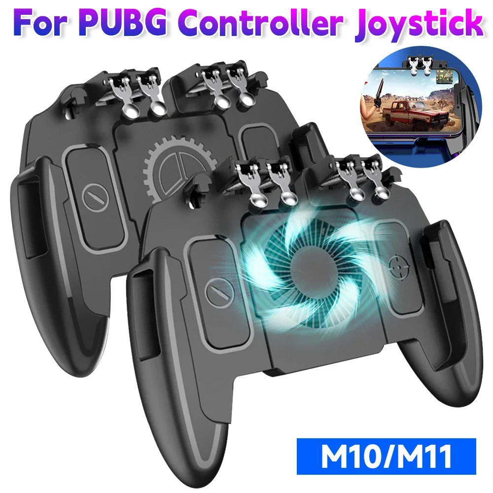 For PUBG Mobile Joystick Controller L1R1 Trigger Gamepad for COD iOS Android Six 6 Finger Mobile Shooting Gamepad Cooling Fan