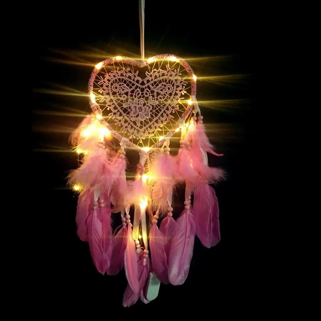 Hanging Dream Catcher Ornament Car Living Room Pendant Pink with LED Light