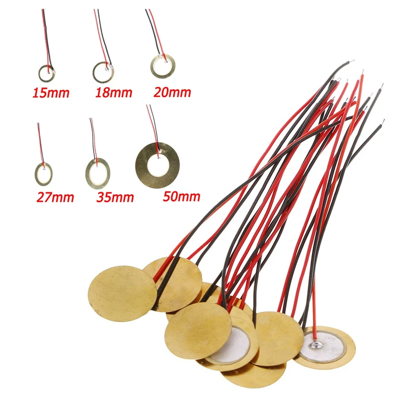 Placas de oblea de cerámica piezoeléctricas, diámetro piezoeléctrico de 12-50MM con cable para zumbador, Kit de componentes electrónicos de altavoz, 10/20 piezas