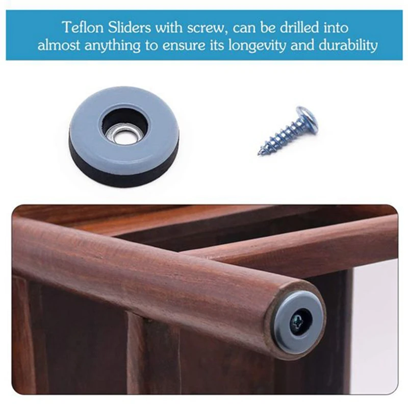 ABXF-40Pcs Furniture Gliders PTFE Easy Moving Sliders With Screw Floor Protector For Tiled Hardwood Floors Round