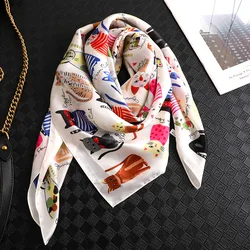 Spring and Autumn New Cartoon Cat Pattern Large Square Scarf Female, Sunscreen Silk Scarf, Decorative Simulation Professional