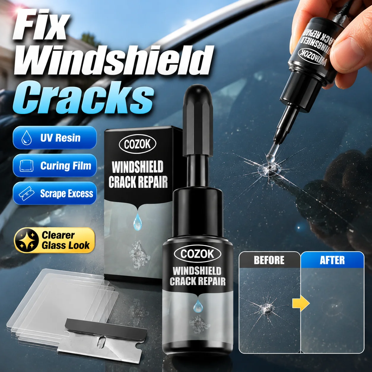 Liquid Uv Glue Kit - Windshield Repair Kit, UV Resin for