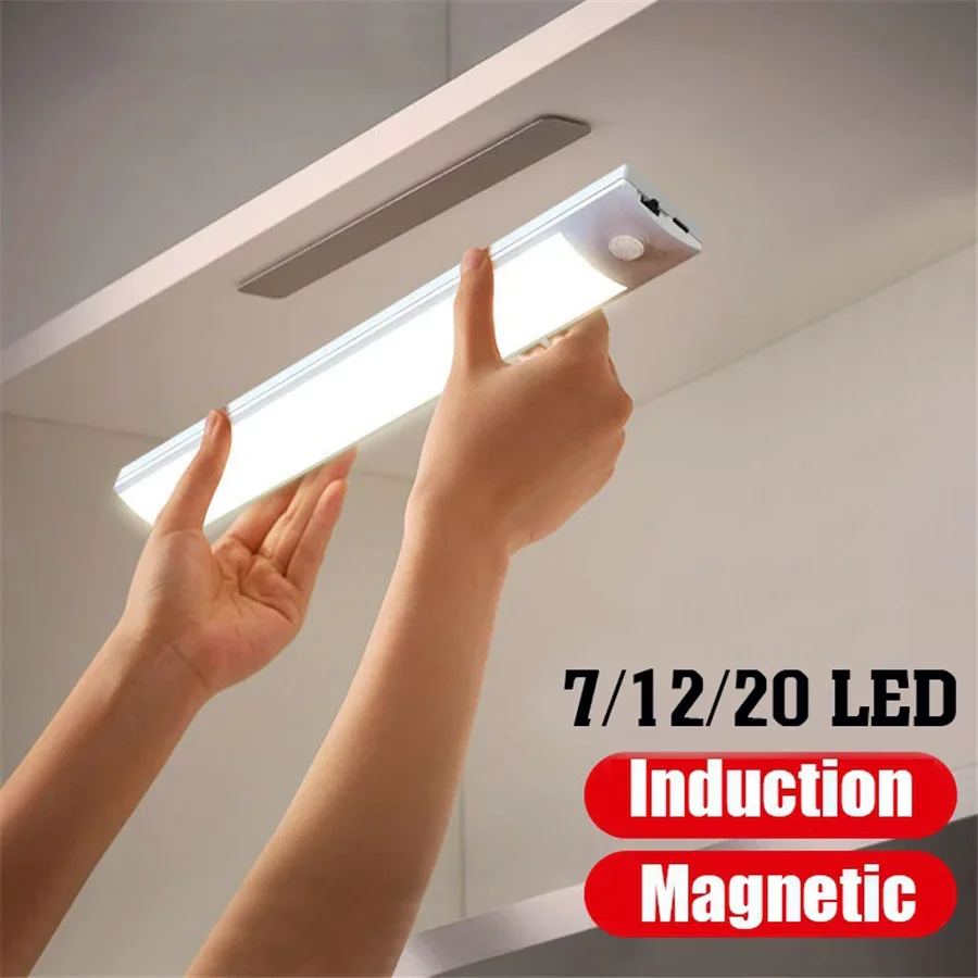 

7/12/20LEDs Cabinet Lights Kitchen Closet Wardrobe Night Lamp Ultra Thin USB Rechargeable PIR Motion Sensor Cabinet Night Light