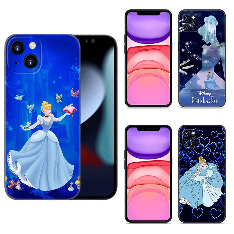 Disney Cinderella Black Silicone Phone Case For Apple iPhone 12 13 Mini 11 14 15 Pro Max 7 8 Plus X XR XS SE 2020 2022