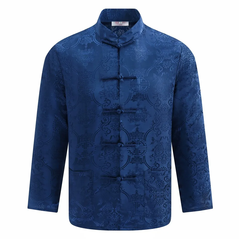 

Chinese Stand-up Collar Buckle Tang Clothing Men's Wedding Groom Clothing Landlord Clothing Long Sleeve Shirt