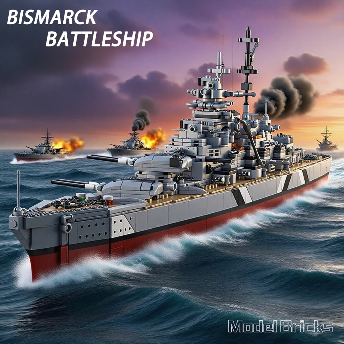 

2 IN 1 KMS Bismarck Battleship Building Blocks WW2 Military Navy Warships Model Bricks Toy For Kids Birthday Gift MOC 1849PCS