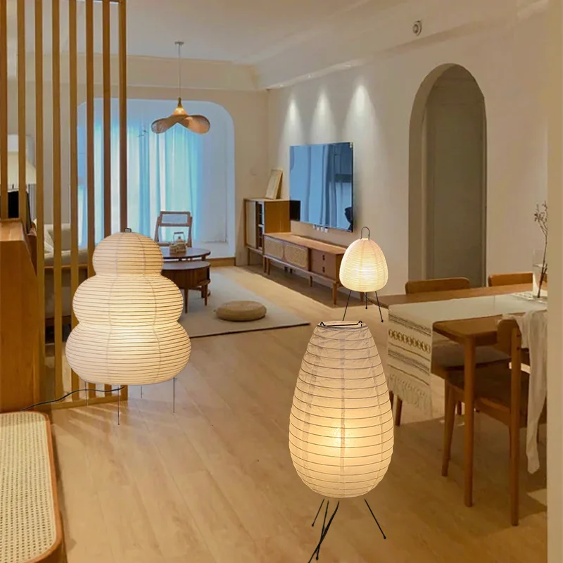 Japońska lampa podłogowa Wabi-sabi Tripod Rice Paper Lamp 3Color Dimming Standing Lamp Hotel Homestay Art Creative Decor Lamp