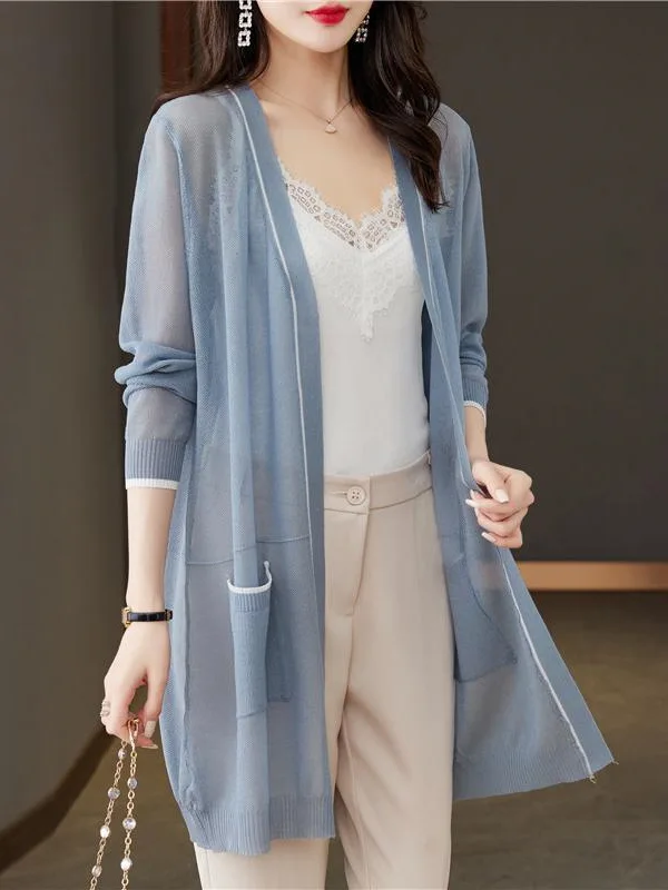 

Летний женский удобный вязаный солнцезащитный кардиган большого размера средней длины с открытой рубашкой Sle Faionable Верхняя одежда