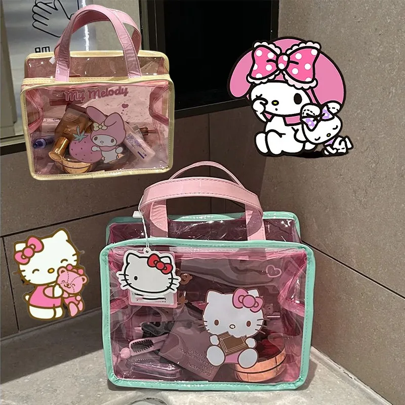 

Прозрачная косметичка Sanrio Hello Kitty, водонепроницаемая сумка для хранения туалетных принадлежностей, сумки с мультяшной мелодией для девочек, сумки набора для мытья аниме