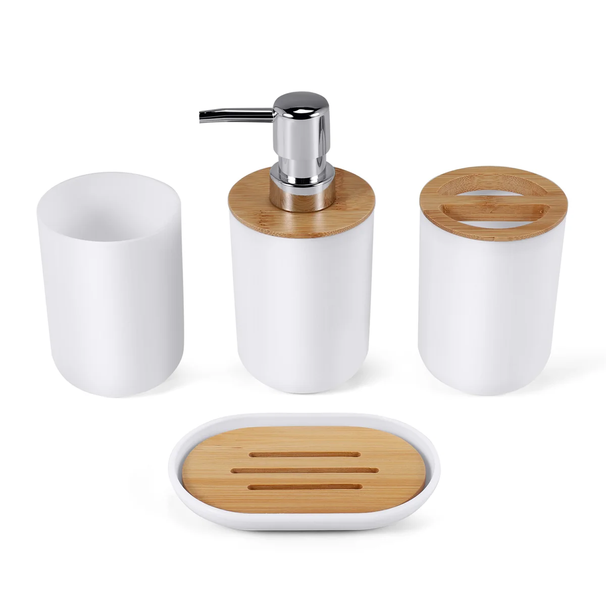 

Bathroom Accessories Set Soap Dispenser Bottle Dish Washroom Toothbrush Holder Cup Suit White