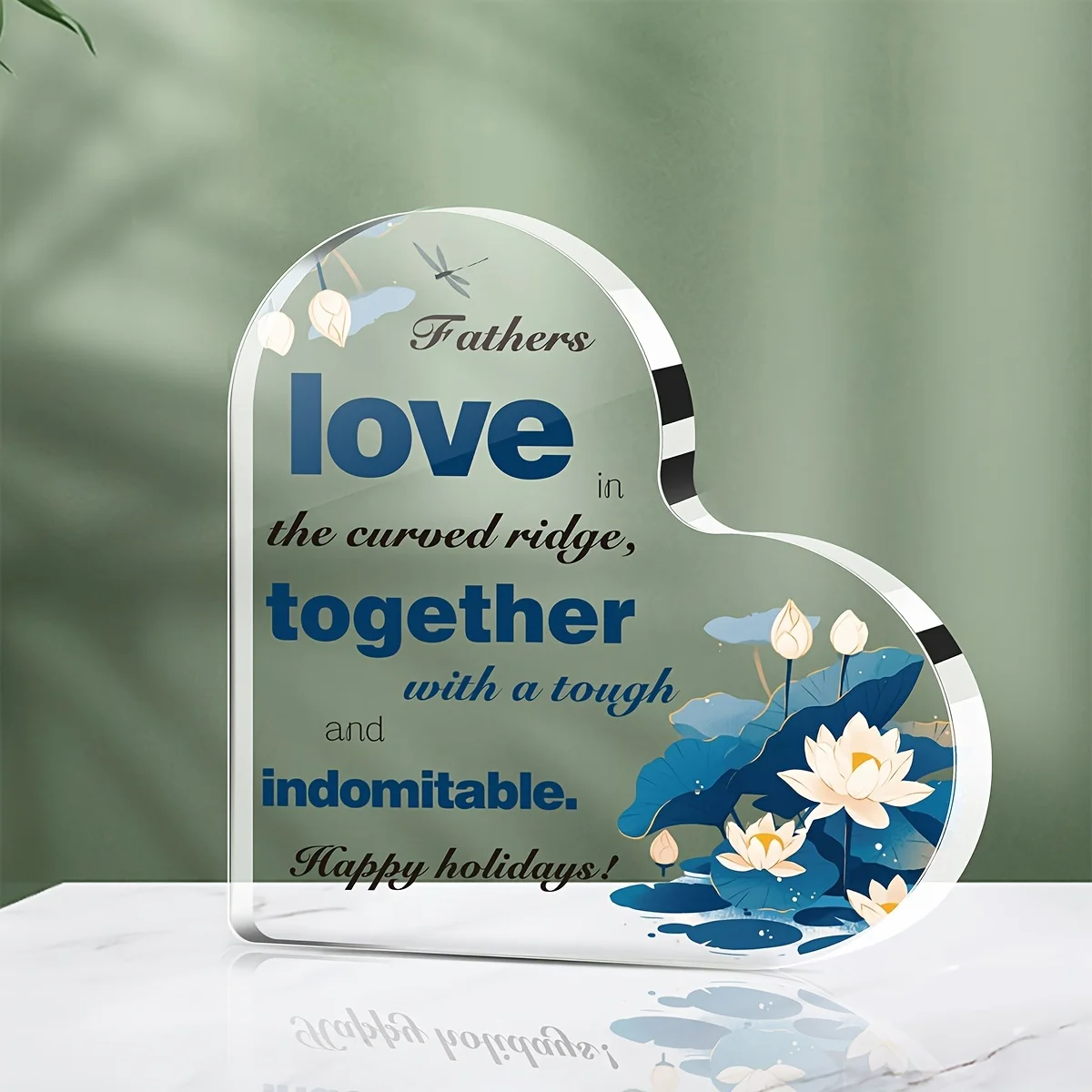 CIFBUY Acrylic Heart Wall Art Decor 2D Floral Pattern Table Ornament Father Love Message Home Hanging Decoration Gift