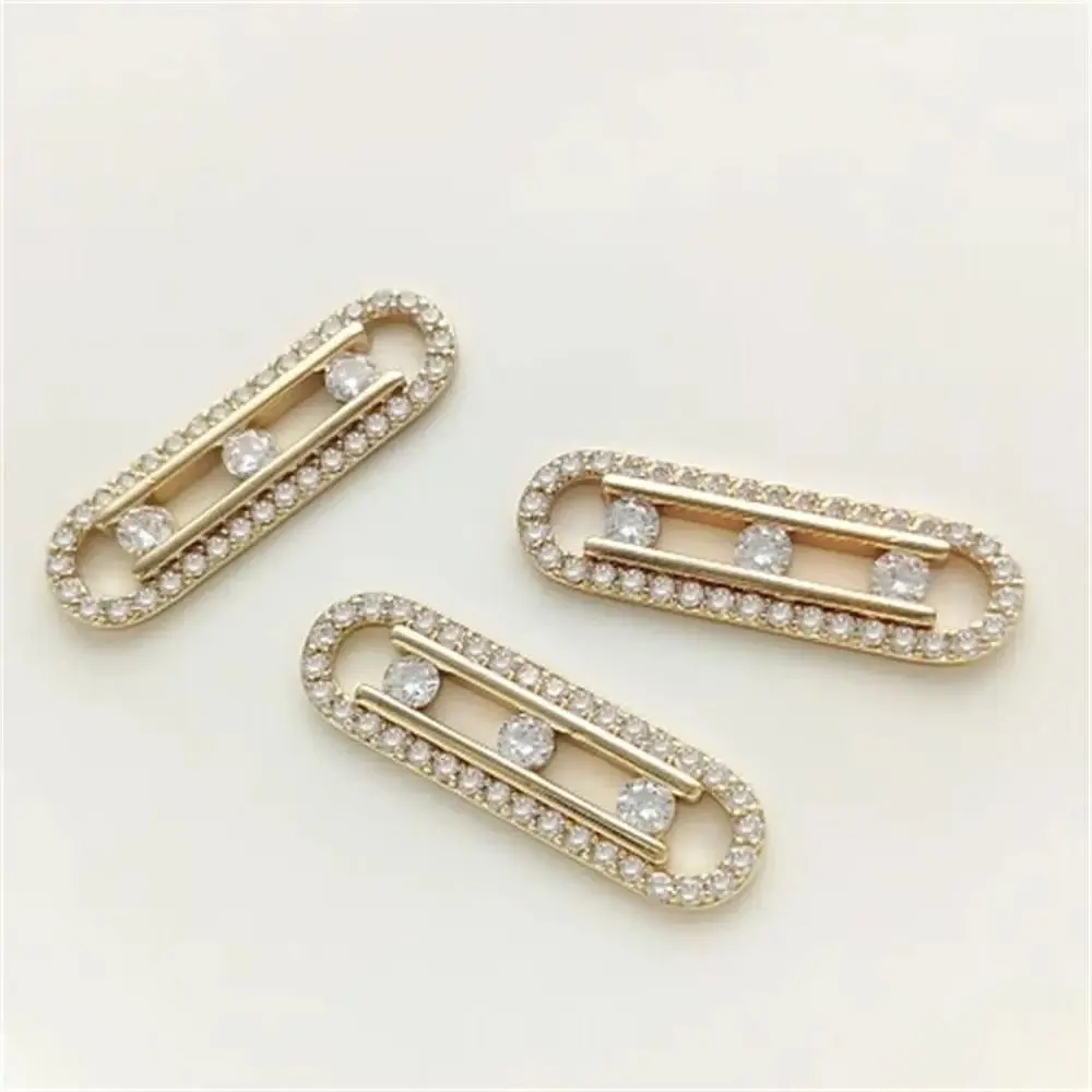 

14K Gold-plated Micro-inlaid Zircon Diamond Paper Clip Pin-shaped Pendant Handmade Bracelet Necklace Charms Accessories K497