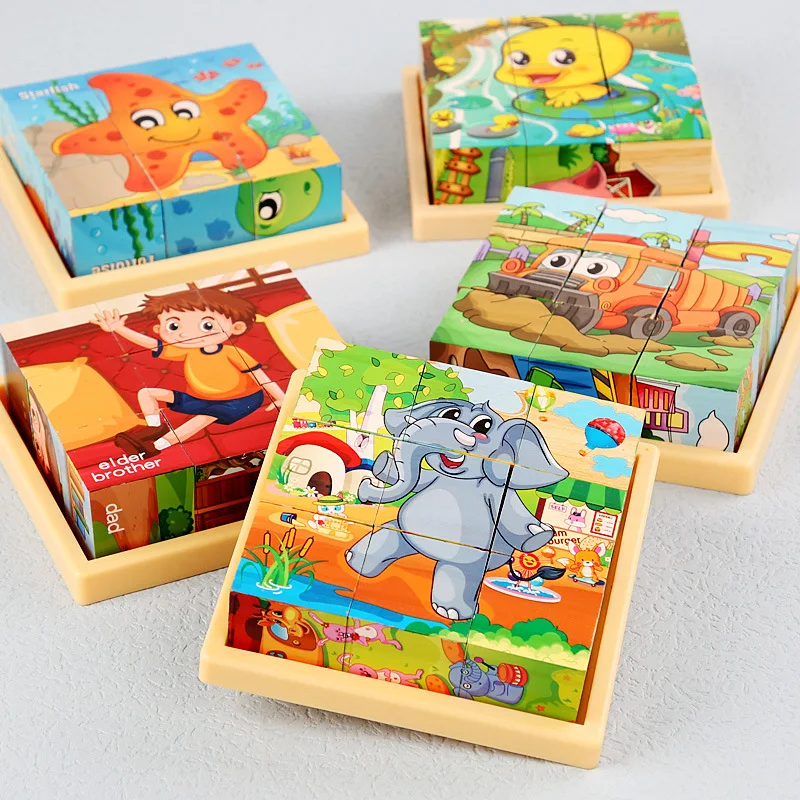 

Nine Grain Six-sided Painting 3D Three-dimensional Jigsaw Puzzle Kindergarten Early Learning DIY Assembling Flip Block Toy