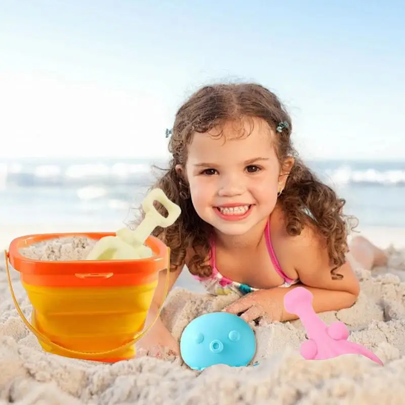 Foldable Beach Sand Toys 4PCS Sandbox Travel Toys Sand Bucket And Shovels Set Folding Pail Bucket Beach Sand Pails For Fun