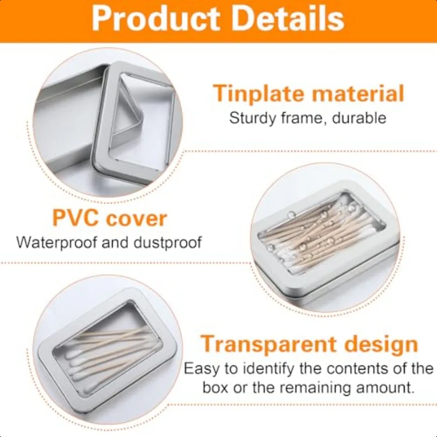 2 Buah Tempat Kapas untuk Perjalanan, Kotak Qtips dengan Tutup Anti Debu, Tempat Kapas Logam Kosong, Portabel, Kecil, untuk Perjalanan dan Perawatan Gigi