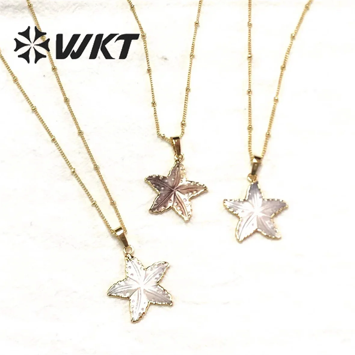 WT-N1325 Procurement New Three Layer Chain Overlay Necklace Freshwater Pearl Star Shell Red Coral Pendant Women's Jewelry
