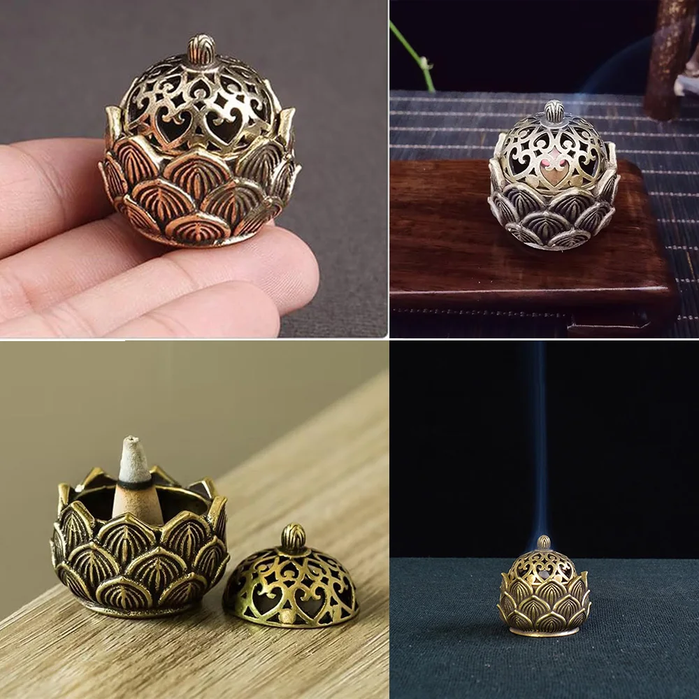 Mini Brass Lotus Incense Burner Small Incense Holder Vintage Cone Burner for Yoga Spa Mediation Office Home Decor Ornaments