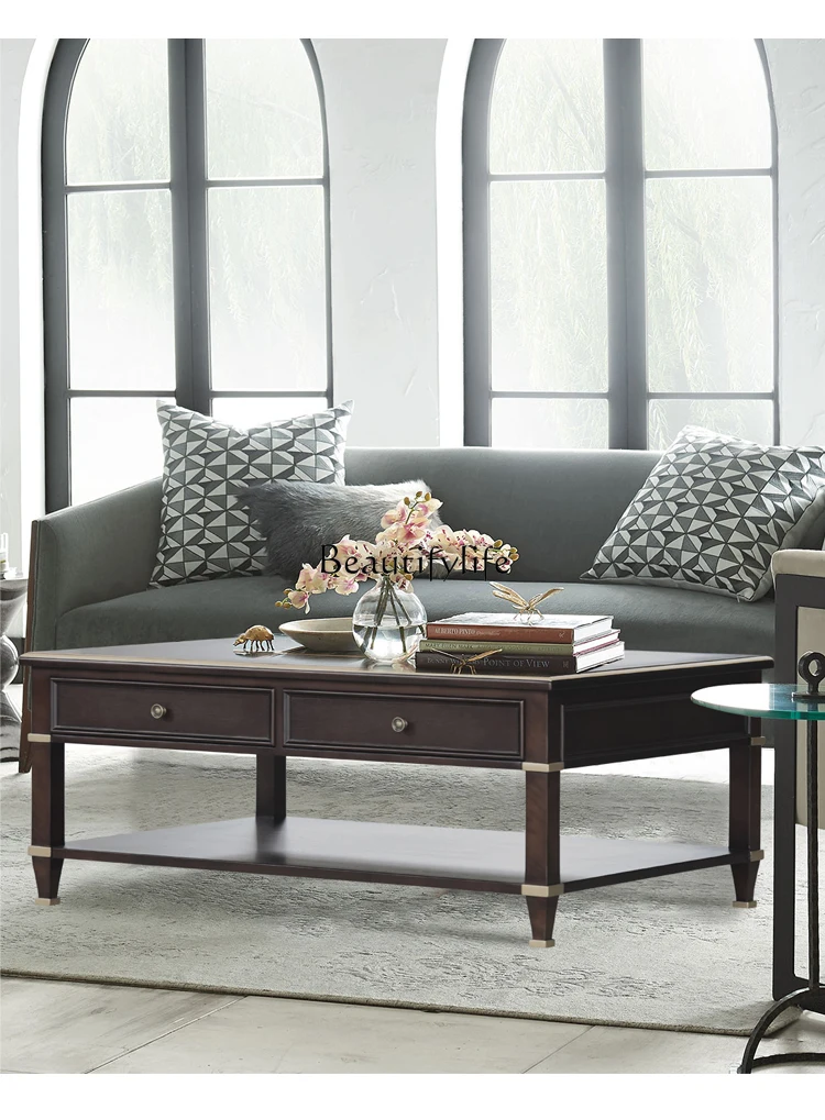 American retro solid wood coffee table light luxury living room solid wood home tea table dining table dual-purpose