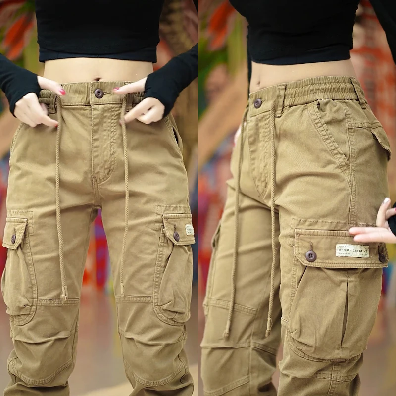 

Мужские повседневные брюки премиум-класса свободного кроя в американском ретро-стиле с множеством карманов, модные рабочие брюки для осени и зимы