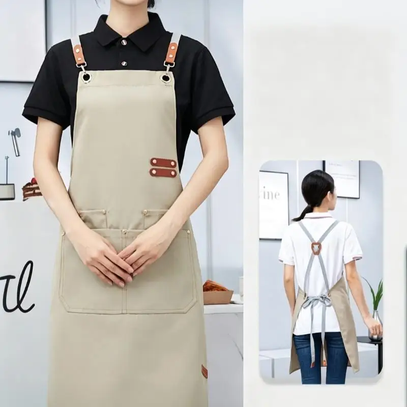 Waterproof Oil Proof Kitchen Apron Large Pockets For Men Women Coffee Bar Restaurant Waiter Uniform