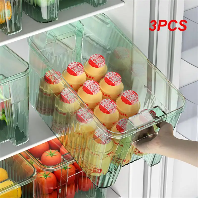 

3PCS Save Space Special Box For Refrigeration Square Storage Box Transparent Green Finishing Box Home Supplies Round Box Body