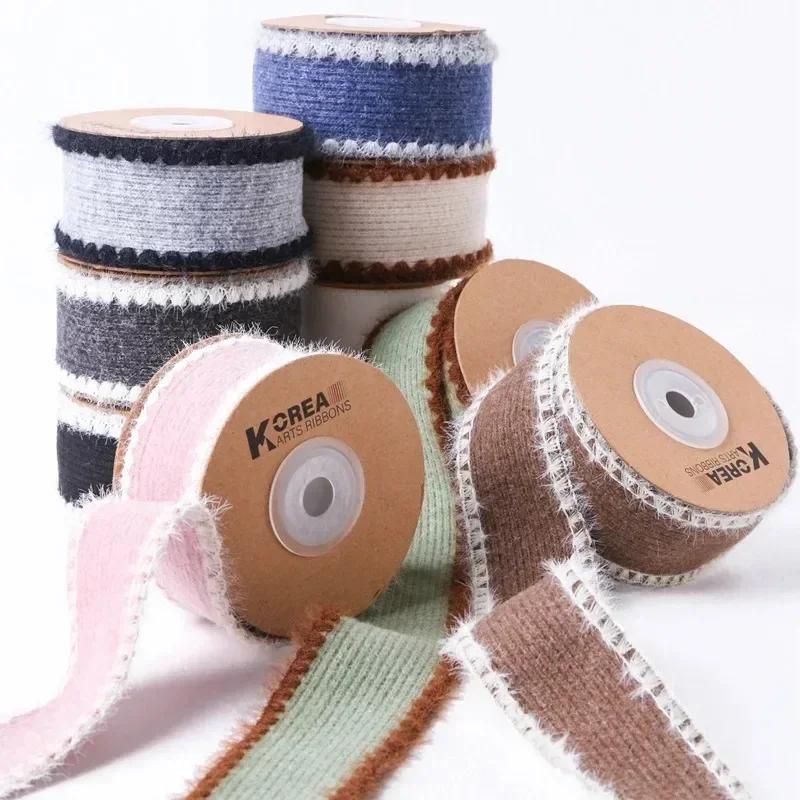 10/50yds Mink Wool Knitted Stripe Ribbon Trimmings for Headwear Crafts Hair Bows Clips Collar Tie Sewing DIY Accessories 24/36mm