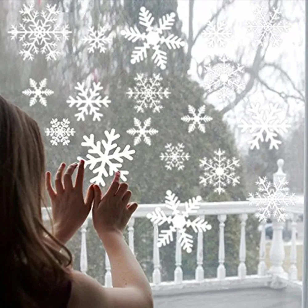 4 pieces PVC Christmas Snowflakes Sticker Electrostatic Glass Clings Glass Sticker Wallpaper White Snowflake Window Decal