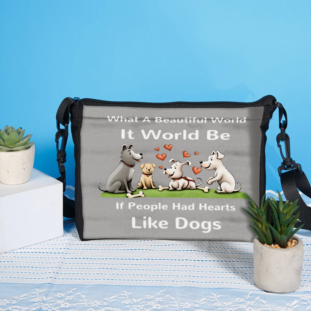 1pc Dog Lover Crossbody Bag Gray What A Beautiful World It Would Be If People Had Hearts Like Dogs Print Shoulder Bags For Women
