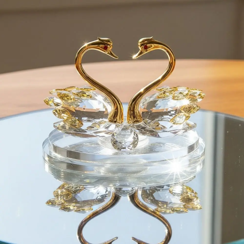 Light Luxury Crystal Swan Ornaments Exquisite Crystal Diamond-encrusted Glass Swans Diamond Crafts Paperweight Home Decoration