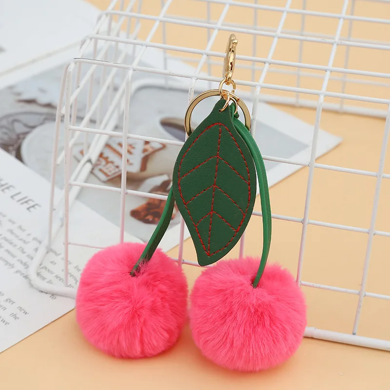 10pcs/set Rabbit Hair Cherry Multi-color Car Keychain Pendant Cute Pompom Doll Doll Bag Hanging Key Chains for Women Gift