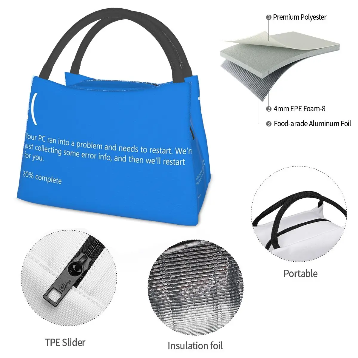 Blue Screen Of Death NEW Insulated Lunch Bag for Women Picnic Storage Food Boxes Container Cooler Thermal Lunch Box Tote