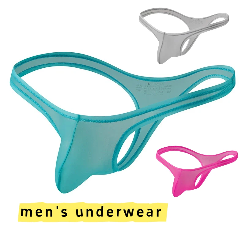 Sexy Fully Transparent U Convex Pouch Thong Men Ice Silk Seemless T-shaped G-string Ultra-low Waist Perspective Man Underwear