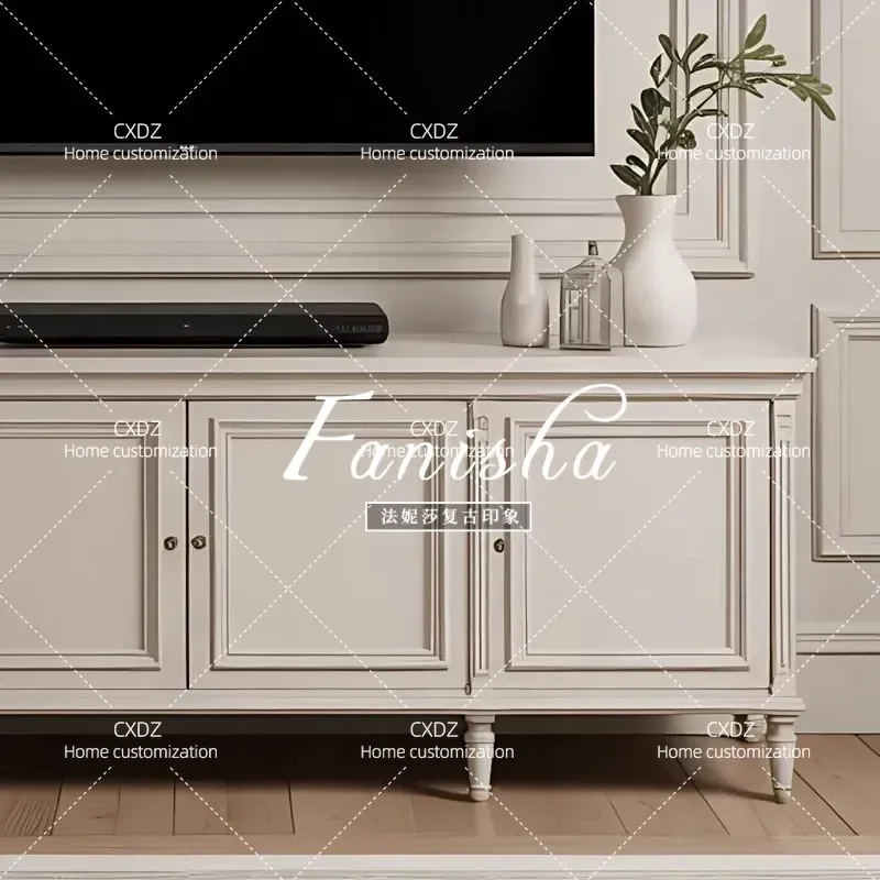 Retro Solid Wood TV Cabinet Living Room Floor Storage Low Console Wall Mounted Media Stand Light Luxury Home Furniture