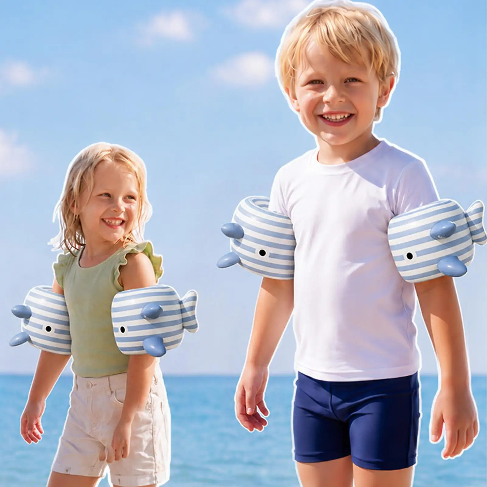 Swim Arm Bands 2 Pieces Fish Shape Inflatable Pool Ring Swimming Arm Band For Kids Water Class Learning Training Beach Lake