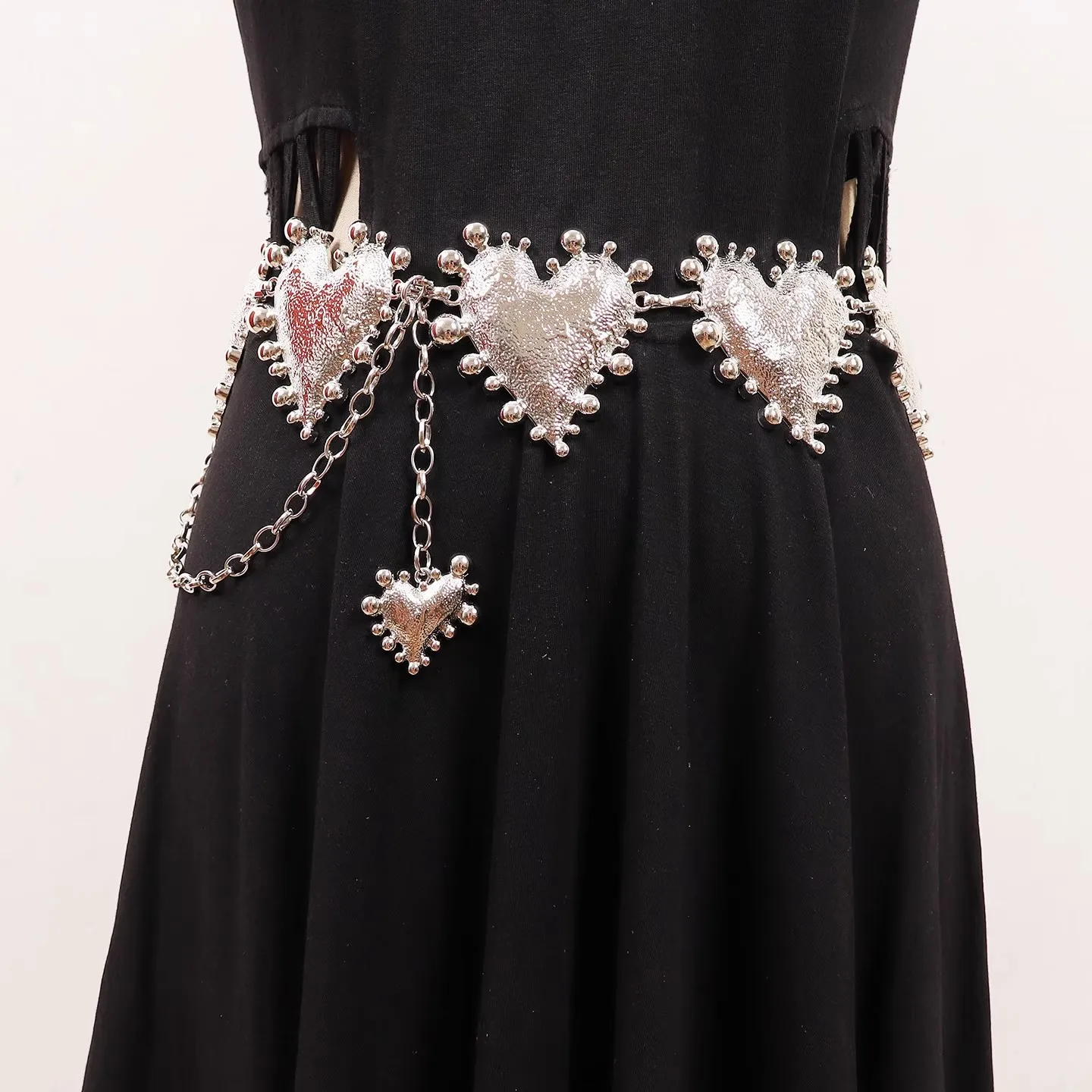 Women's Gold Silver Heart Metal Chain Cummerbunds Female Dress Corsets Waistband Belts Decoration Wide Belt R3075