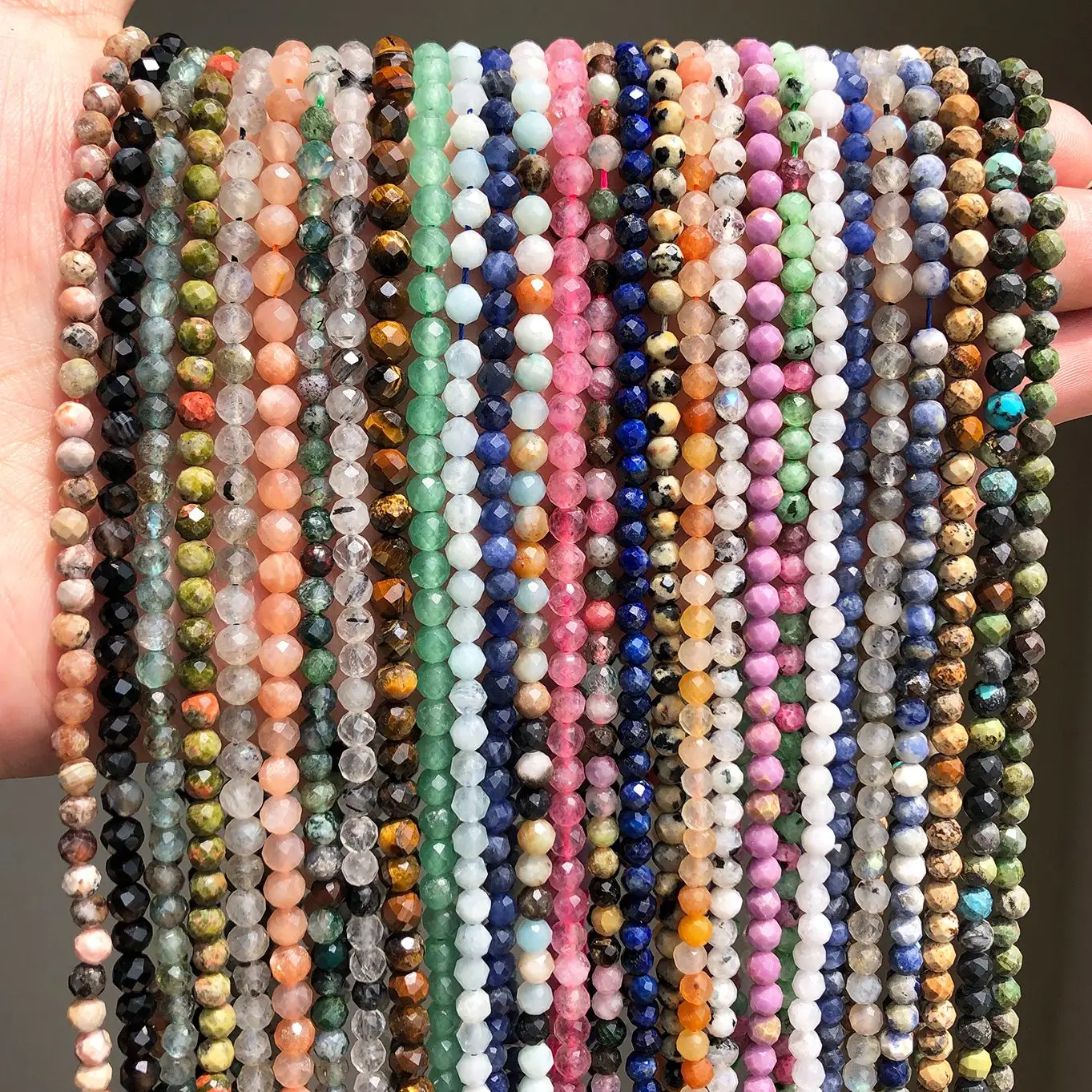 Großhandel Natürliche Facettierten Edelstein Tigerauge Türkisen Verkrustete Achate Amazonit Quarz Stein Perlen Für Schmuck Machen Diy Armband 2/3/4mm
