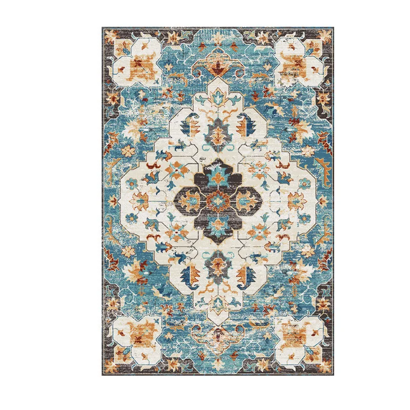 Vintage Medallion Doormat Bohemian Pattern Distressed Texture Large Size for Living Room Entry & Global Decor