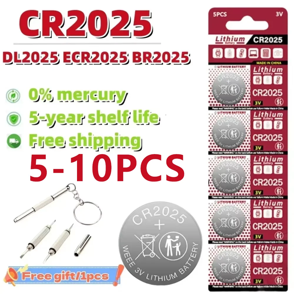 5-10PCS CR2025 Battery CR 2025 3V Lithium Battery DL2025 BR2025 KCR2025 For Car Remote Control Watch Button Coin Cells
