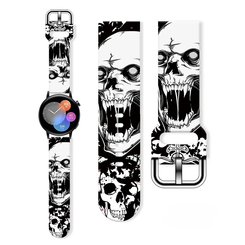 

20mm Skull Printed Strap for Samsung Galaxy Watch 7/6/5 40mm 44mm Band Replaceable Bracelet for Xiaomi Huawei Amazfit Watchband