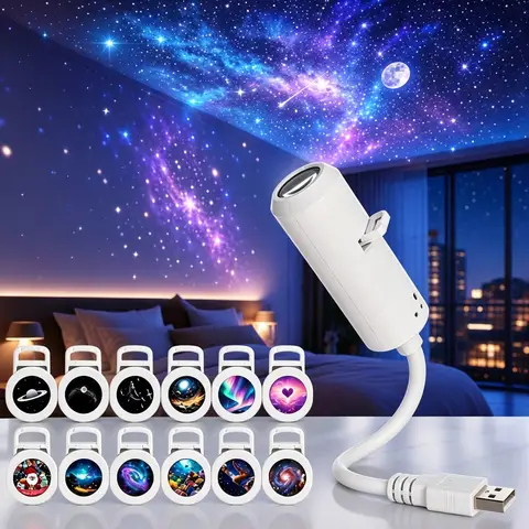 USB Star Galaxy Projector Night Light Car Ambient Light Romantic Atmosphere Starry Sky Projection Lamp For Car Home Decor Light