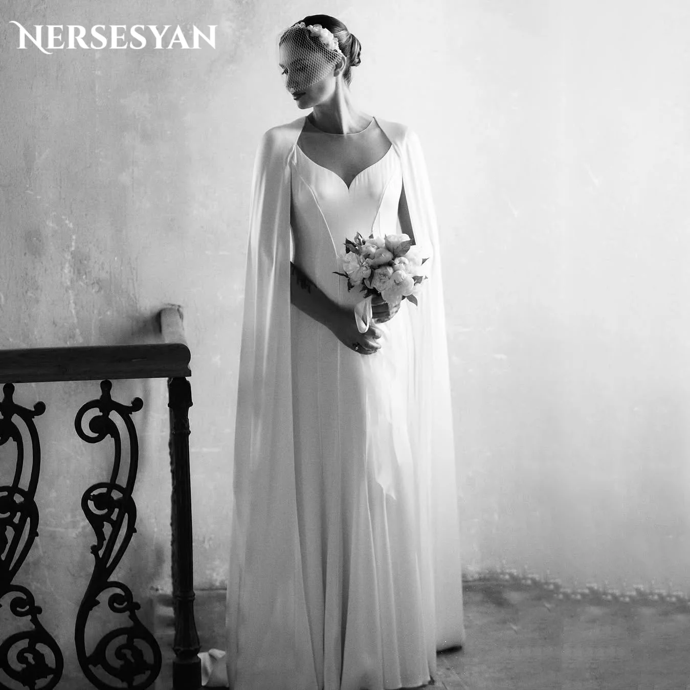 

Nersesyan Elegant Mermaid Wedding Dresses Cape Sleeves Backless Bridal Engagement Party Gowns 2025 свадебное платье Customized