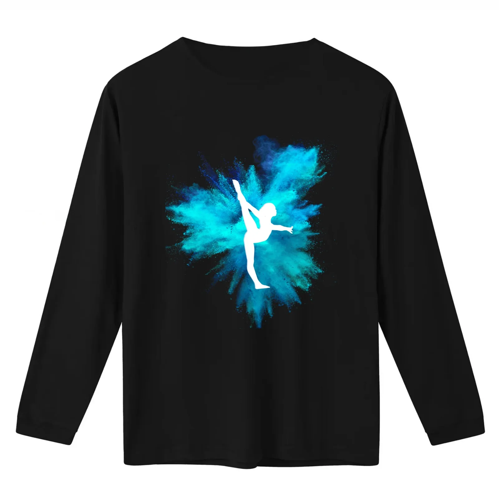 Gymnast Silhouette - Blue Explosion T-Shirt Summer Casual Cotton Tee Oversized Streetwear Tops Vintage Graphic Print