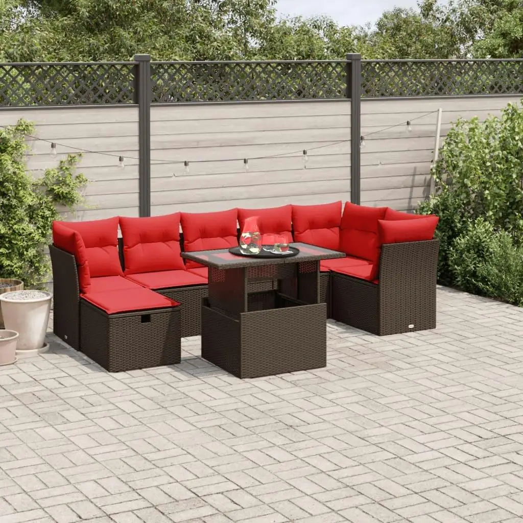 

8 Piece Outdoor Patio Sofa Set with Cushions Brown Wicker Furniture Garden Seating