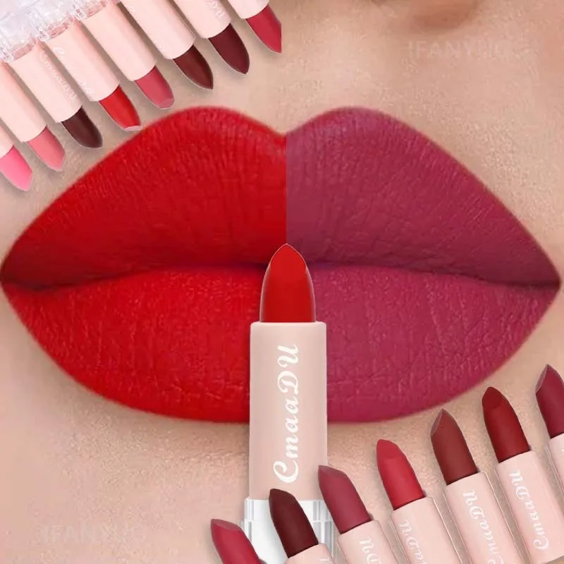 Batom Matte Aveludado de Longa Duração à Prova D'água com 15 Cores, Brilho Labial Nude com Glitter, Tinta Labial Vermelha Intensa para Maquiagem