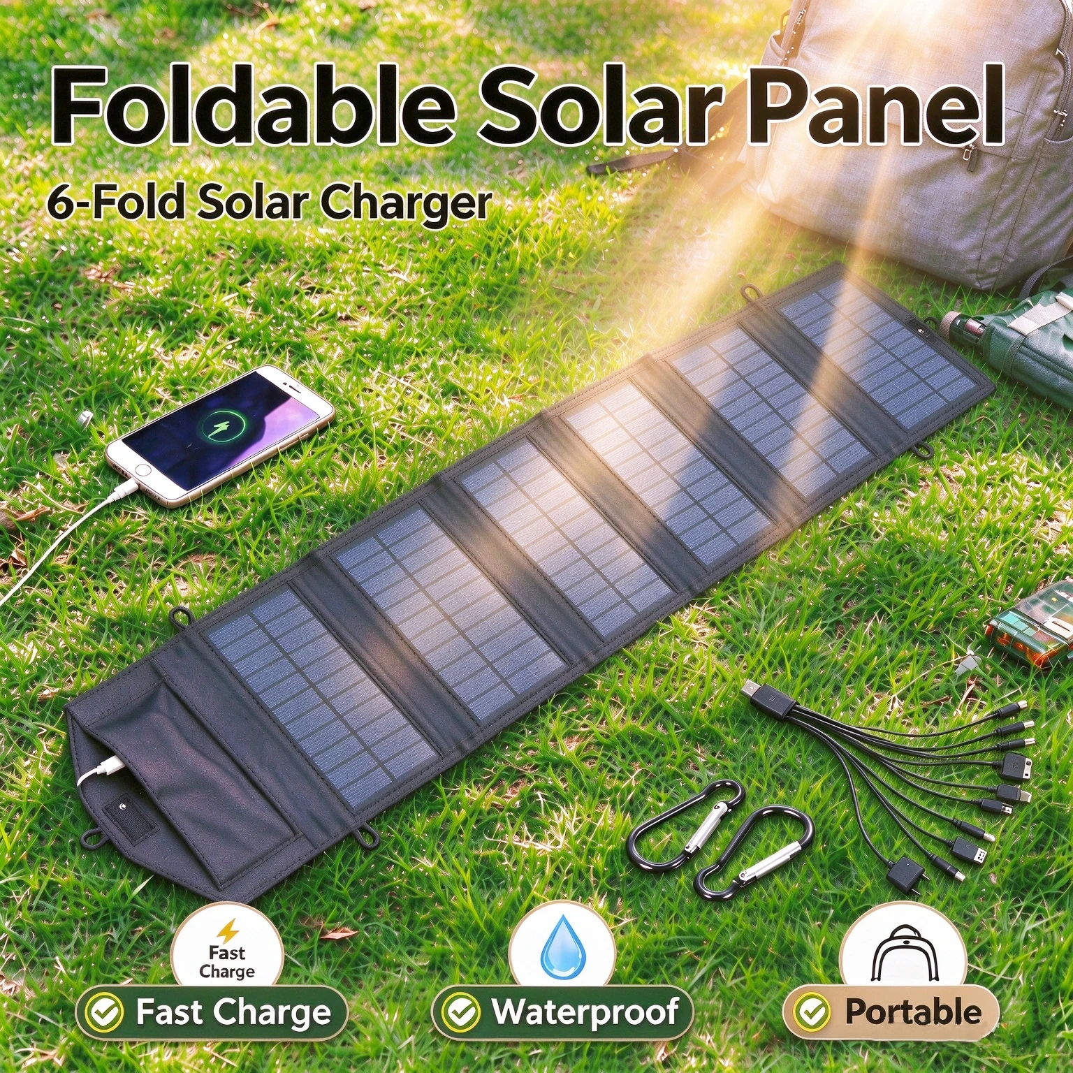 1000W High Power 6 Fold Solar Panel 20wh Fast Charger Camping USB Type C Mobile Phone Charging Outdoor PC Portable Battery Bank