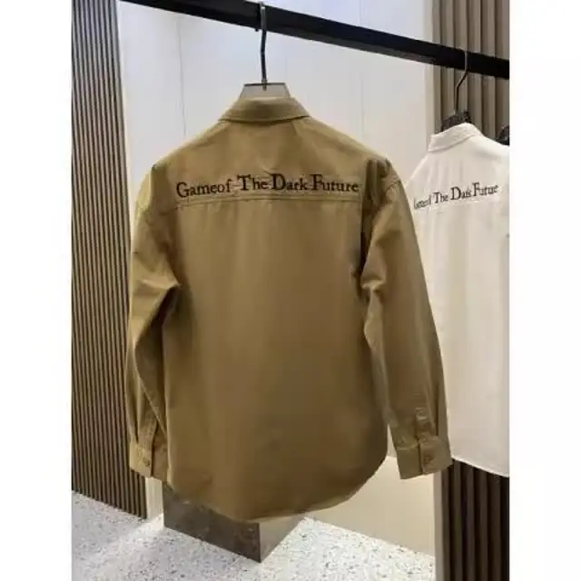 

Casual Men's Oversized Shirt Autumn Winter 300 Pounds Japanese Style Embroidered Letter Loose Workwear Shirt Comfortable Fit