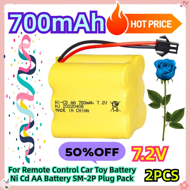 For Remote Control Car Toy Battery 7.2V 700mAh Ni Cd AA Battery SM-2P Plug Pack 2pcs