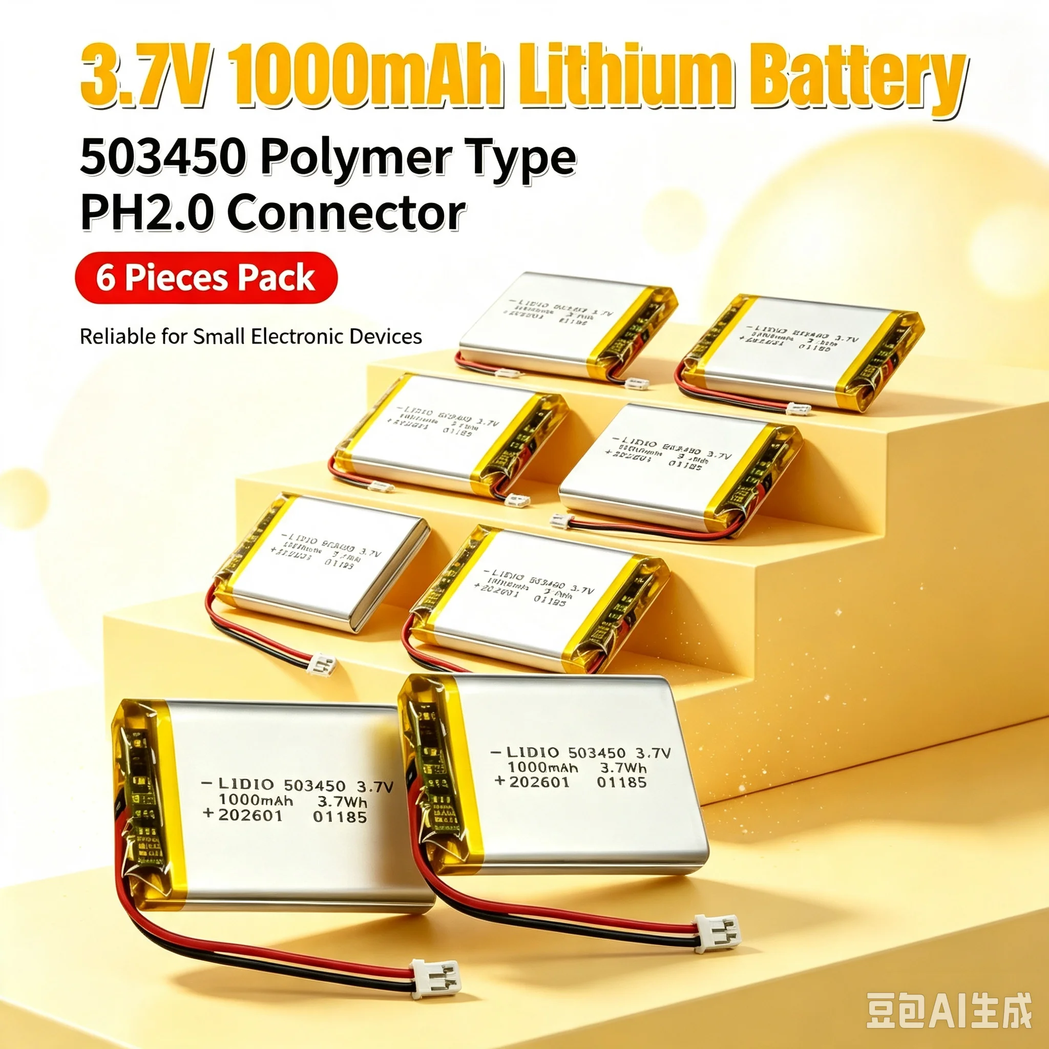 3.7V1000mAh 523450/503450 Rechargeable Battery Polymer Li-ion Battery with PH2.0 Plug,for Slim GPS,Smart Phone, MP5, DVD Player