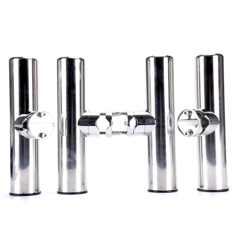 B93B-4Pcs Stainless Steel Holder: 2Pcs Boat Clamp On Fishing Rod Holder Rails 7/8 Inch To 1 Inch Tube Ship Rod Frame & 2Pcs Car