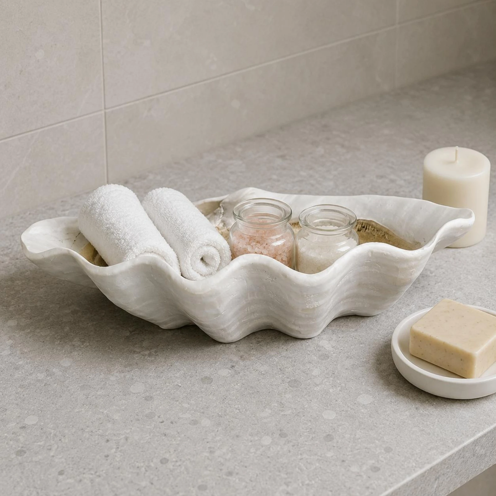 Seashell Tray White Scalloped Shell Tray Shell Ornament Polished Home Decor Multi-Purpose
